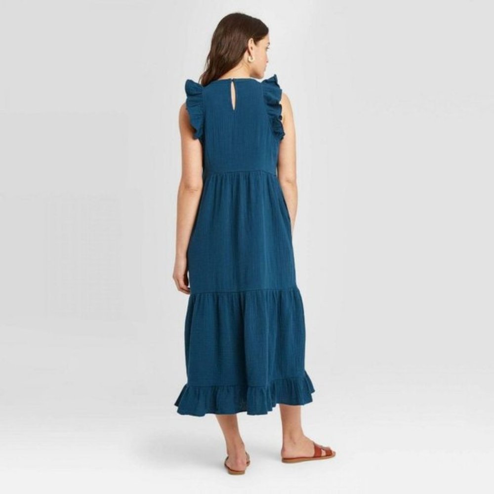 NEW Universal Thread Tiered Ruffle Dress Blue - Picture 2 of 8